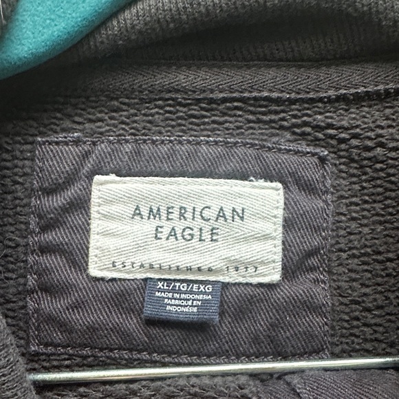 AE Fleece Cropped Sweatshirt Henley Neck Charcoal Black Women’s XL Cozy Casual - Picture 5 of 12